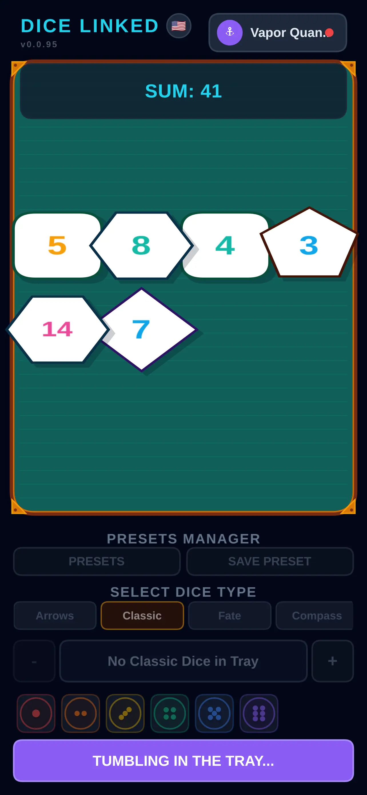 DICE LINKED room session interface