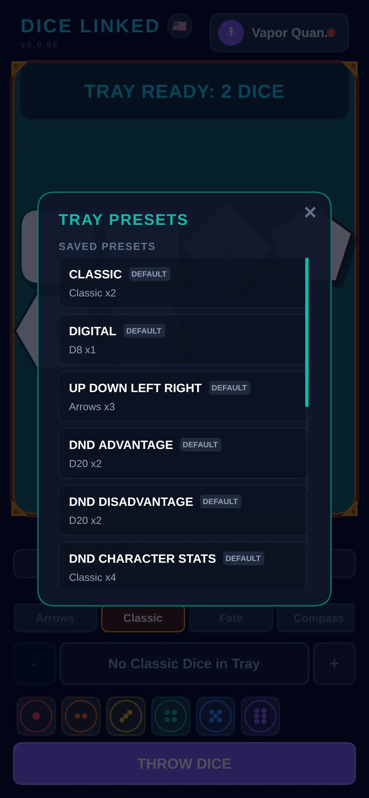 DICE LINKED dice presets tray customizer